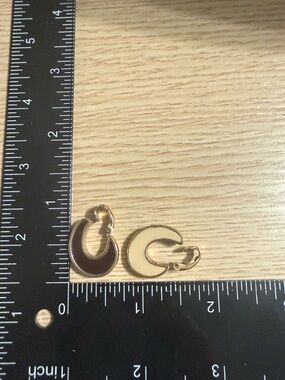 Avon Gold-Tone Reversible Crescent Hoop Earrings with Brown and Cream Enamel